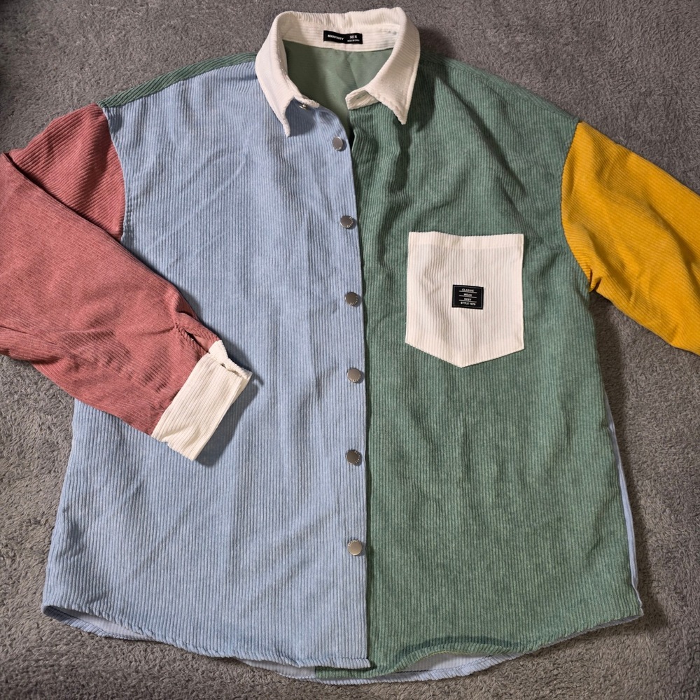 Manfinity Mens XL Button Down Shirt Multicolor Colorblock Corduroy Streetwear